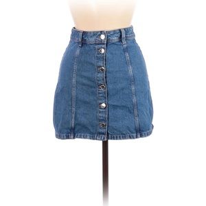Button Front Blue Denim Skirt